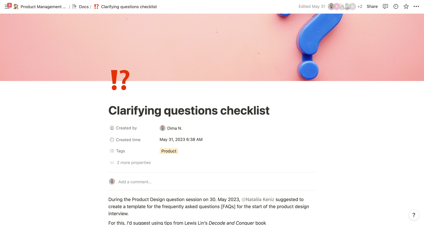 PM Interview study group - Clarifying questions