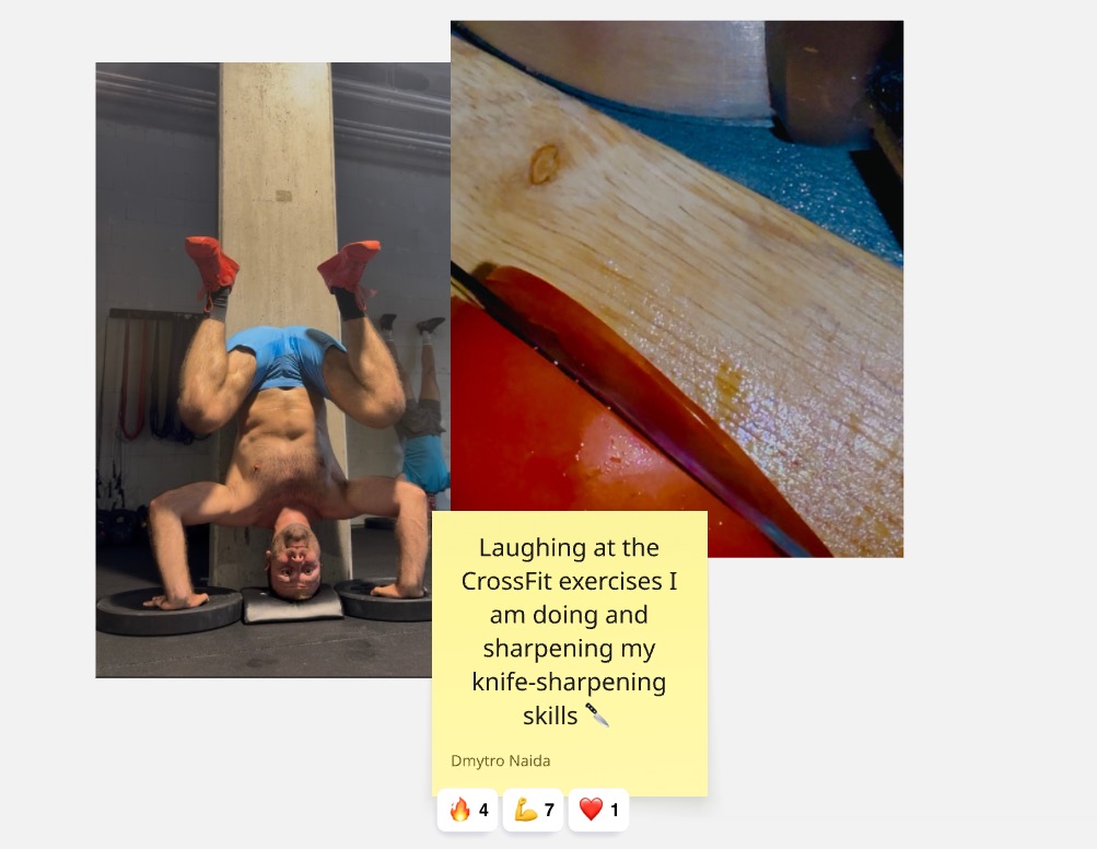 CrossFit handstand and knife sharpening collage